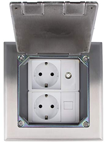 Einbausteckdose 2 Fach inkls. LIVOLO VDE Steckdose Netzwerk und Sat Dose Fußboden Bodensteckdose versenkbar Bodentank HTD-146KP