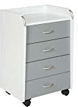 Inter Link – Rollcontainer mit Schubladen -Bürocontainer Standcontainer - Rollschrank Schubladenkommode Büroschrank 4 Weiß und Grau - Printi