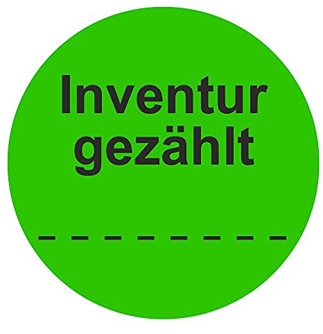 Inventuretiketten, Inventuraufkleber Inventur gezählt - Durchmesser 50 mm - 1000 Stück (Leuchtgrün)