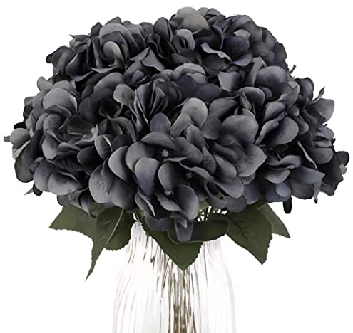 Jim's Cabin Künstliche Blumen, Hortensien-Arrangements, 1 Strauß mit 5 großen Köpfen, künstliche Blumenstrauß für Frauen, Schlafzimmer, Hochzeit, Hütte, Dekoration, DIY (grau)