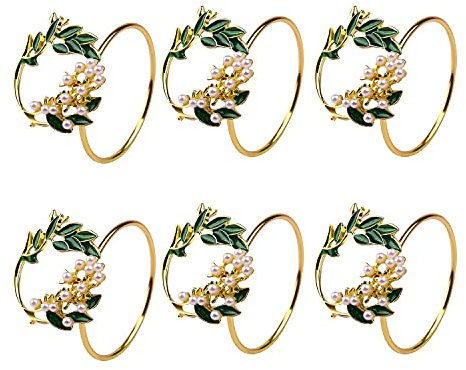 Gkhowiu Serviettenring Goldene Perle Serviettenringe 6Er Set Metall Serviettenhalter für Hochzeitsfeier Dinner Tischdekoration