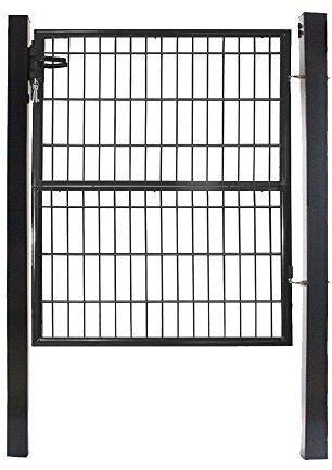 UISEBRT Portail de jardin anthracite - Porte de jardin en acier galvanisé - Avec poteaux et serrure - Clôture de jardin - 125 x 100 cm