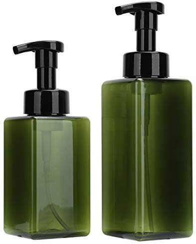 Jenngaoo Dispensador de Jabón de 2 Piezas, 250ml + 450ml Botella de Bomba de Jabón Reutilizable, Dispensador de Espuma Recargable para Jabón Líquido Champú Aceite Esencial, Verde