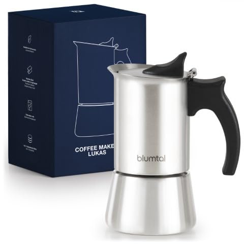 Blumtal - Cafetiere Italienne Induction en Inox, Pour Tous Types de Plaques de Cuisson, Antirouille et Lavable au Lave-vaisselle - 300ml,6 Tasses