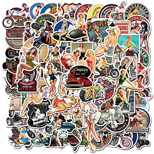LYunMu Retro Vintage Aufkleber Retro Mädchen Sticker Set 100 Stücke Anime Pinup-Girl Deko für Auto Laptop Skateboard Fahrrad Moped Motorrad Fahrrad Computer,Geeignet für Erwachsene Kinder