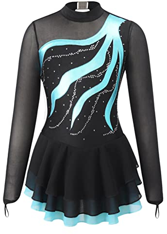 Alvivi Eiskunstlauf Kleid für Kinder Mädchen Ballettkleid Ballettanzug Gymnastikanzug Latein Tanzkleid Eislaufen Wettbewerb Tanzkleidung Lake Grün 146-152