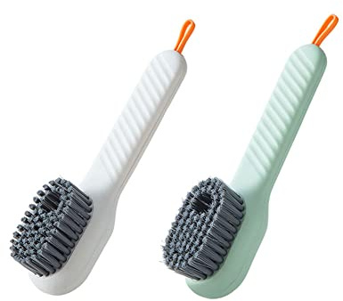 2pcs Soft Bristles Shoe Brush, Press Type Cleaning Brush for Shoe Clothes Automatic Liquid Brush, Long Handle Soft Fur Cleaning Brush, Multifunctional Liquid Shoe Brush