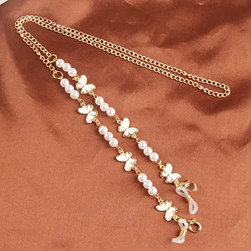 Brillenkette Schicke Perlenmetall-Brillenkette Anti-Rutsch-Vintage-Brillenband Lesebrillenhalter Umhängeband Seil Sonnenbrillenkette Weiß