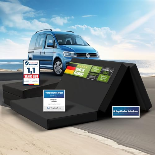 SHOGAZI Matelas Auto VW Caddy | 110 x 190 x 12 cm | Pliable, Mousse Froide & 100% Coton Oeko-TEX® | Made in Germany | Meilleur de sa catégorie