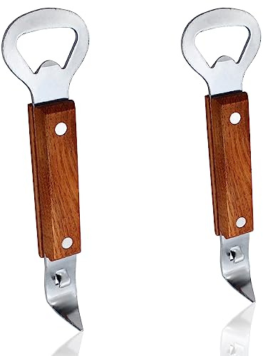 Hitefu 2PCS Can Punch Bottle Opener, Stainless Steel Can Tapper Bear Bottle Opener, Dual-sided Manual Bottle Can Piercer Opener with Wood Handle for Camping and Traveling