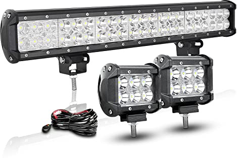 RIGIDON LED Arbeitsscheinwerfer Bar 51cm 126W LED Scheinwerfer 12V 24V mit Kabelbaum, 2 Pcs 4 Zoll 10cm 18W Spot Offroad Beleuchtung Zusatzscheinwerfer für 4x4 Auto Traktor SUV ATV 6000K Weiß