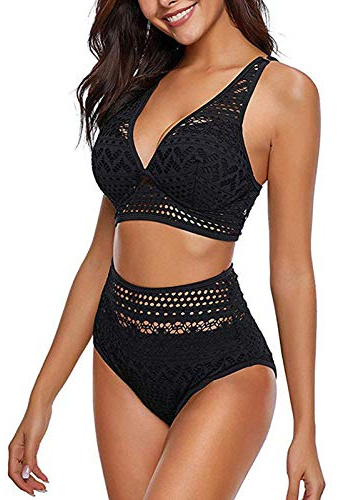 Maillot De Bain Gainant Ventre Plat Femme Bandeau Push Up Rembourré Bikini Mode Vintage Gainant Forte Poitrine Swimwear Sexy Natation Monokini(01Noir,L)