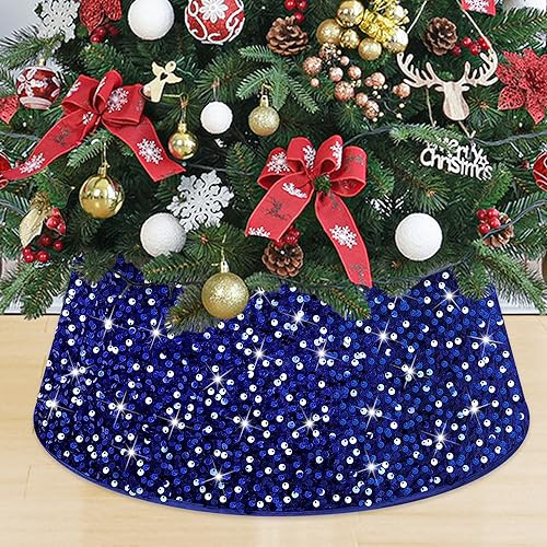 MODFUNS Weihnachtsbaum-Halsband, 61 cm, königsblau, glitzernd, Weihnachtsbaumständer, Abdeckung, Samt, Pailletten, Baumbasis, Kragen, Glitzer, Baumrock, Weihnachtsdekoration, Weihnachtsbaumring für