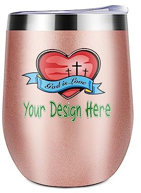 Miujonvy Weinglas Tumbler mit Deckel Fügen Sie Bild/Text/Logo Doppelwand Vakuum Edelstahl Reisebecher für Wein Rot Golden