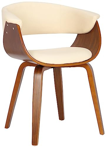 CLP Chaise De Salle A Manger Bruce I Coque en Bois I Revêtement en Similicuir I Dossier Ajouré I Pieds en Bois, Couleur:crème
