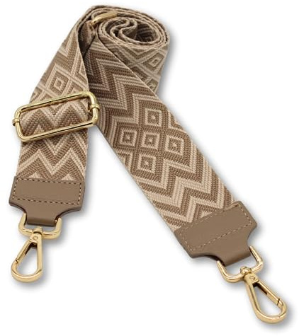 Brise Art Taschengurt, 5 cm Breit, Verstellbarer Schultergurt 80-130 cm | Taschenriemen aus Polyesterstoff & Leder, 360° drehbare Metallkarabiner in Gold