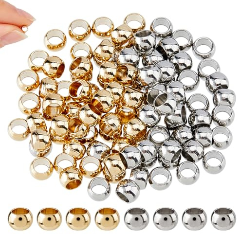 DICOSMETIC 100 Stück 2 Farben 4mm Runde Zwischenperlen Klein Edelstahl Abstandsperlen Rund Edelstahlperlen Kleine Bastelperlen Glatte Runde Perlen Für DIY-Halskette Schmuckherstellung, Bohrung: 2.5mm