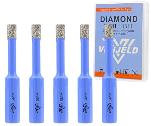 VENJELD Punte Trapano Diamantate 6mm 5 Pezzi Punte per Piastrelle Porcellana Ceramica Marmo Granito - Gambo a Triangolo con Custodia