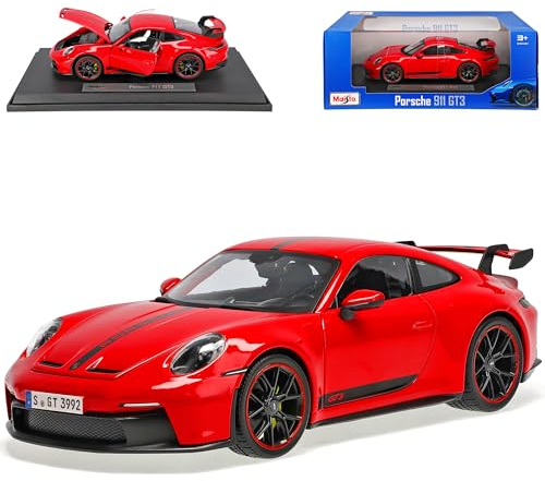Porsche 911 992 GT3 Coupe Rot mit Streifen Neue Generation Ab 2019 Version Ab 2022 1/18 Modell Auto mit individiuellem Wunschkennzeichen