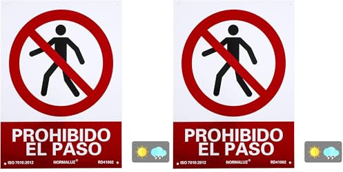 Normaluz RD41002 - Señal Prohibido El Paso Carteles PVC 0.7 mm 30x40 cm, Rosso (Paquete de 2)