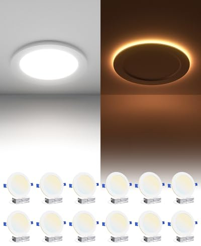 Ensenior 12 Pack 6 Inch LED Recessed Ceiling Light with Night Light, Dimmable, 2700K-5000K 5CCT, 1050LM 12W 120V, High Brightness Canless Wafer Downlight - FCC