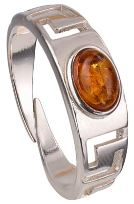 Noda Bague réglable en argent sterling et ambre de la Baltique Miel de la Baltique, Métal, Ambre