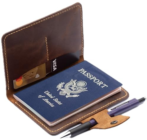 Toros Craft Handgefertigtes Reisepass-Lederetui, Brieftasche, Kreditkartenetui, Dunkelbraun, Bezug aus echtem Leder