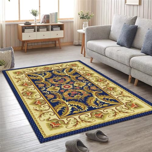 Kunsen 200X300CM Teppich XXL Modische Wohnzimmerdekoration im Retro-Stil, schmutzabweisend, waschbar und bequem Zuschneidbar Gelb Flickenteppich Eingang