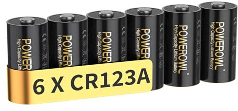 POWEROWL CR123A Piles au Lithium 6 Pièces 3 V, Haute Capacité 123 A 123 C123 Piles, Puissance Longue Durée