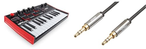 AKAI Professional MPK Mini Play MK3 - MIDI Keyboard Controller & Amazon Basics Auxiliary Kabel, Stereo-Audiokabel, 3,5 mm-Klinkenstecker auf 3,5 mm-Klinkenstecker, 1.2 m, Schwarz