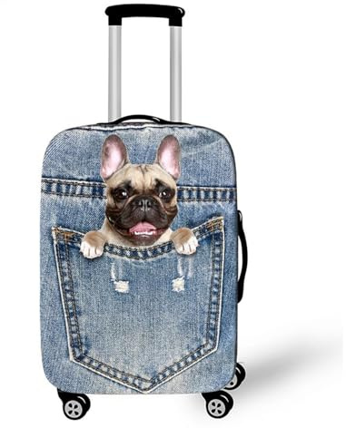 Highdi Kofferhülle, 3D Denim Katzen Hunde Elastisch Reise Kofferschutzhülle Reisekoffer Koffer Schutzhülle, Kofferhülle Kofferschutzhülle, Kratzfest Kofferschutz (Mops,XL (29-32 Zoll))