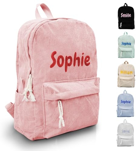 Generisch Personalisierte Kinderrucksack, Gestickt Rucksack Kleinkind, Kindergartenrucksack Mädchen Und Jungen, Kordsamt Rucksack Kindergarten Mit Namen Kinder Rucksack Kita Und Kindergarten (Rosa)