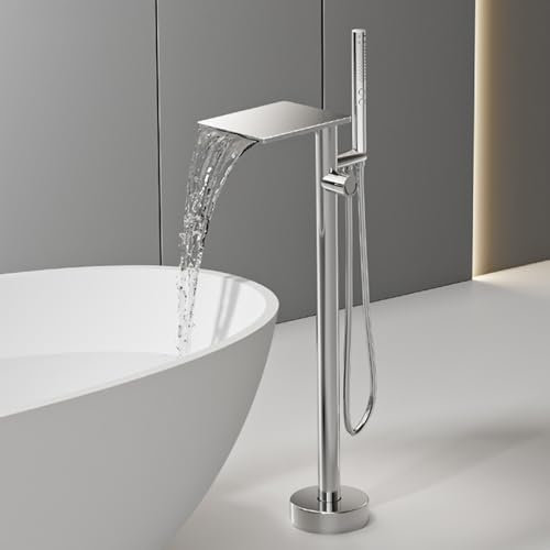 ASerZenith Freistehende Badewannen-Duschmischbatterie, Chrom, Wasserfall-Mischbatterie, Badewannenarmatur, Badewannenmischbatterie mit Dusche