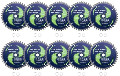 Kozelo 10pcs Circular Saw Blade - [6-1/2 Inch x 40 Teeth x 5/8 Inch Arbor] Tungsten Carbide Tipped Table Miter Saw Blades with Washer Adapters for Wood Aluminum Soft Metal Use