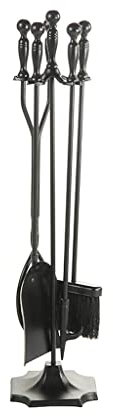 Ensemble d'outils de cheminée 5 pièces en fer forgé robuste pour cheminées, foyers, accessoires de foyer y compris pince, pelle, support, tisonnier et B
