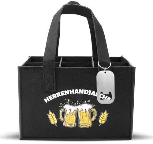 FSWWSF Portabottiglie, borsa per bottiglie, birra, portabottiglie con divisori e maniglie per 6 bottiglie, regalo per festa della birra, papà e uomini, Nero