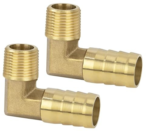 Messing Fitting Anschluss, 2 Stück 90 Grad 16 mm Widerhaken x 3/8 Zoll Außengewinde Messing Winkelstück, Kupplung Rohr Adapter Anschluss für Winkelrohrverbinder