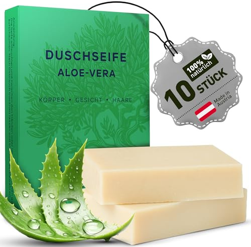 larum sports feste Duschseife Frauen 3 in 1, Aloe Vera, 10x 85 g | Festes Shampoo, Seife Stück, für Haare Körper Gesicht, Naturseife, vegane Körperseife, festes Duschgel
