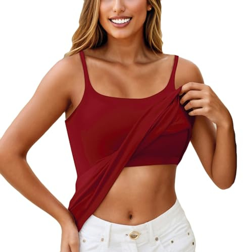 Debardeur Femme avec Soutien Gorge Intégré Bretelle D'Été Décontracté Debardeurs sans Manches Moderne Tee Tank S-6Xl, Lot Debardeur Rouge 6XL