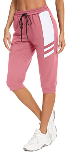 Terecey Pantalón Pirata Mujer 3/4 Delgada Pantalon Chandal Mujer con Bolsillos Pantalones Piratas Mujer Verano para Yoga Fitness Entrenamiento Correr