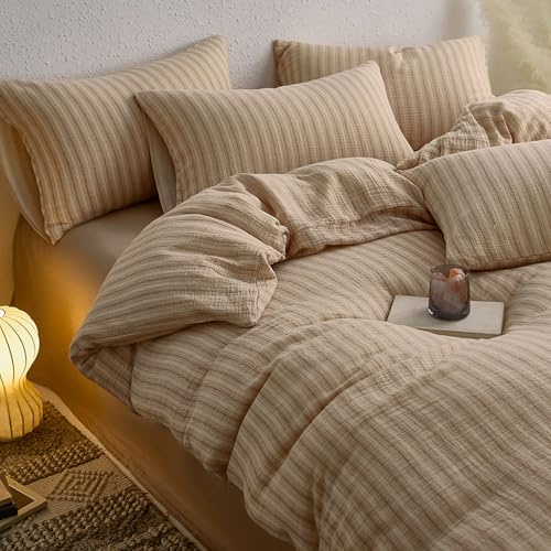 LSZHBSL Bettwäsche Set Bettbezug 150 x 200 cm Inklusive Bettlaken und Kissenbezug braun Baumwolle mit Reißverschluss bügelfrei knitterfrei Modern Pflegeleicht Bettbezug