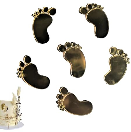 6 Stück Oh Baby Cake Topper Babyparty Tortendeko Gold Fußabdrücke | Kuchen Topper für Baby Shower Gender Reveal Partydeko