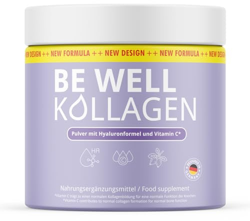 Be Well Kollagen Pulver | mit Hyaluronsäure & Vitamin C | einfache Anwendung | 300 g