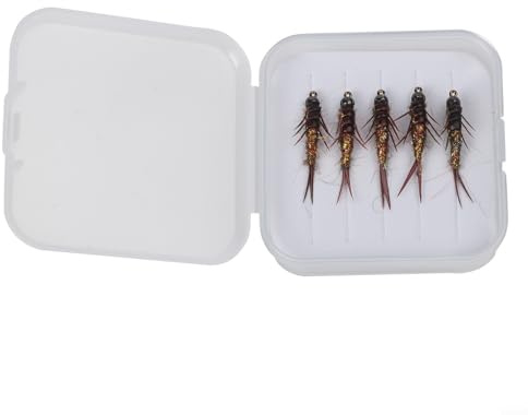 Besttoolifes Juego de 5 señuelos de pesca de mosca de piedra de ninfa con formato de imitación y anzuelos de púas de metal, compatibles con agua dulce y salada para salmón