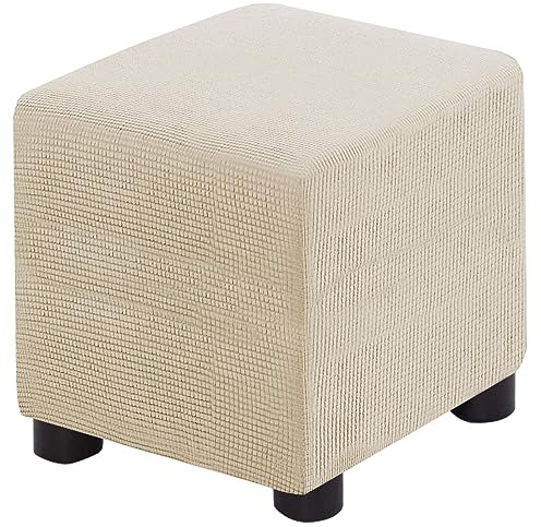 Bifaunvogel Ottoman Cover Square Folding Storage Ottoman Slipcovers Jacquard Stretch Cube Footrest Foot Stool Covers ProZtector with Elastic Band (Beige, S- Length&Width:13-18/Height:15-18)