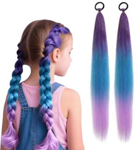 LQUYTA 2 pezzi treccia bambina,ciocche di capelli sintetici da intrecciare, 60 cm,per capelli intrecciati, treccia intrecciata, ciocche di capelli colorate per bambini, feste, vacanze
