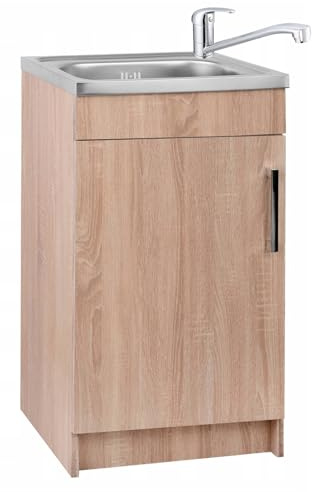 Stamar Spülenschrank Küchenschrank 50 cm Sonoma Spüle mit Armatur und Siphon