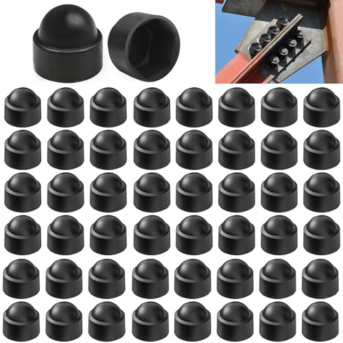Hex Nut Cover, 50 Pcs Black Nut and Bolt Protective Dome Cove, M8 Bolt Covers Screw Cap, Hex Head Dome and Protection Caps, M8 Insulation for Protection