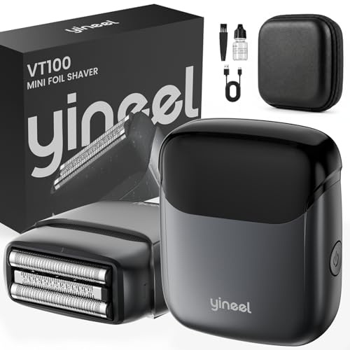 Yineel VT100 Rasoio Elettrico Uomo, Mini Rasoio a Lamelle con 3 Testine Flottanti, Impermeabile IPX7, Type-C Ricarica, Compatto e Portatile, con Custodia, Regalo per Uomo