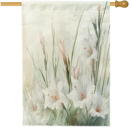 Drapeaux de maison en forme de glaïeul printanier, 71,1 x 101,6 cm, double face pour extérieur, fleurs de campagne, art de feuilles, lin vertical, drapeaux de maison, drapeau imprimé floral avant cour